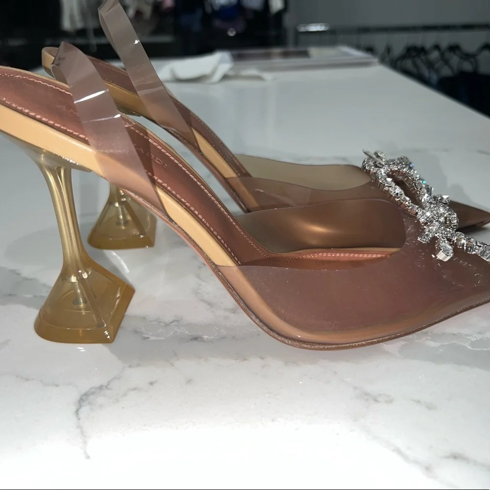 Amina Muaddi Brown Heels with Silver Embellishments - Picture 14 of 15